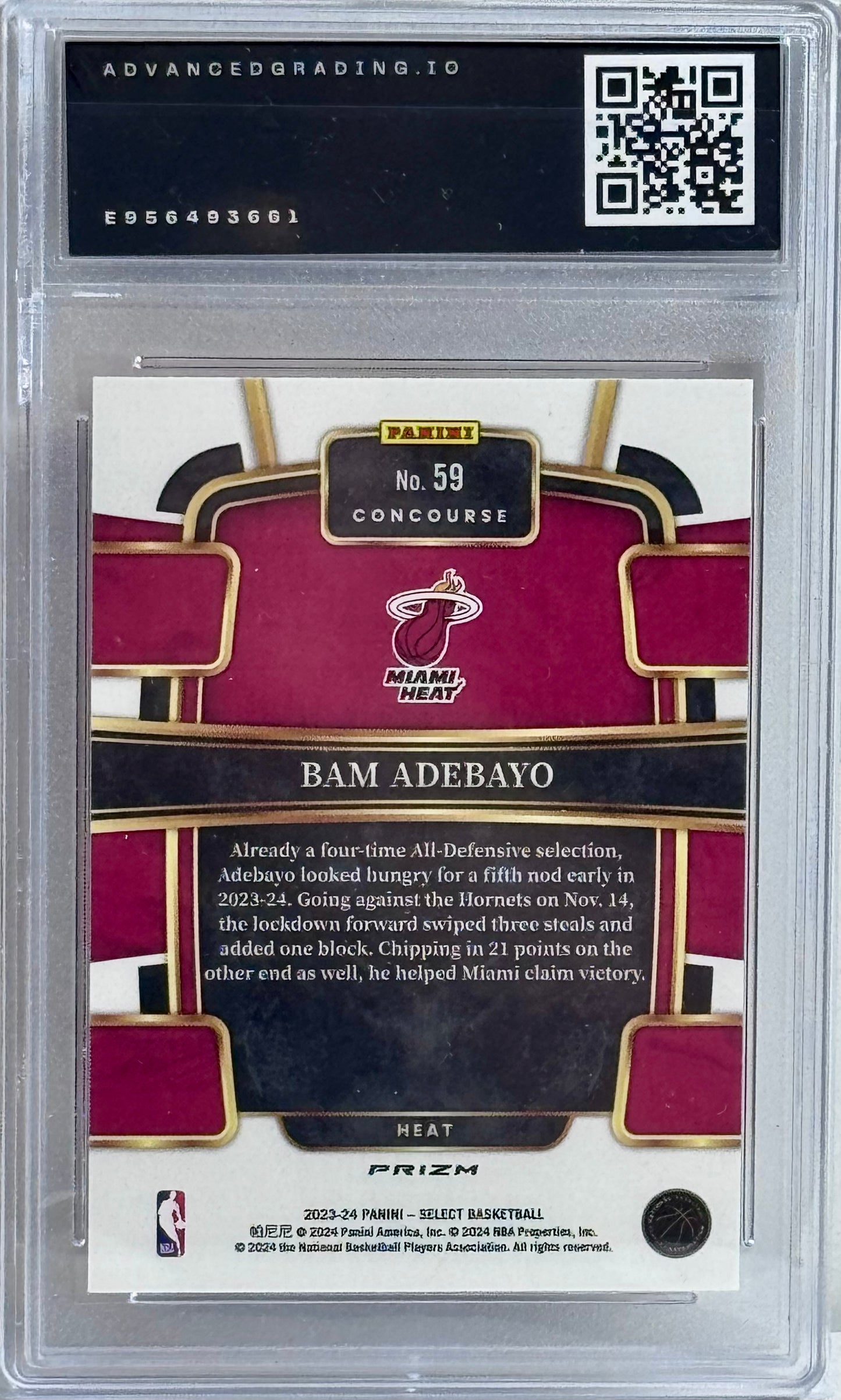 2023-24 Panini Select #59 Bam Adebayo Red Cracked Ice Prizms Gem 10