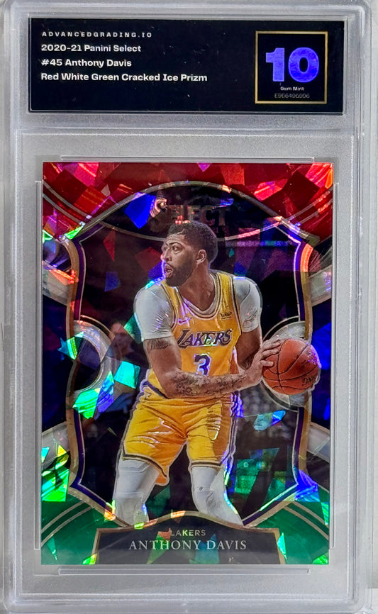 2020-21 Panini Select #45 Anthony Davis Red White Green Cracked Ice Prizm Gem 10