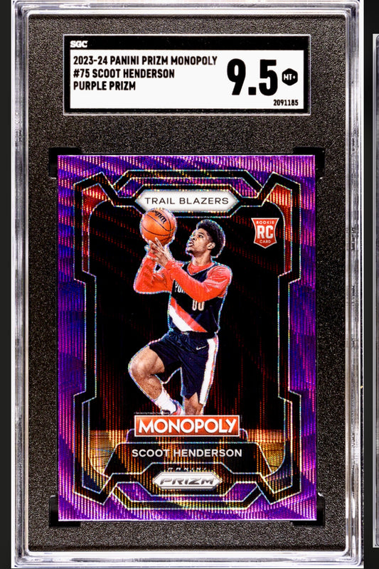 2023-24 PANINI PRIZM MONOPOLY
#75 SCOOT HENDERSON PURPLE PRIZM SGC 9.5