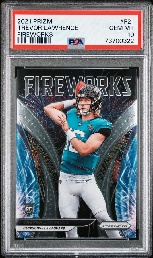 2021 PRIZM TREVOR LAWRENCE FIREWORKS PSA 10