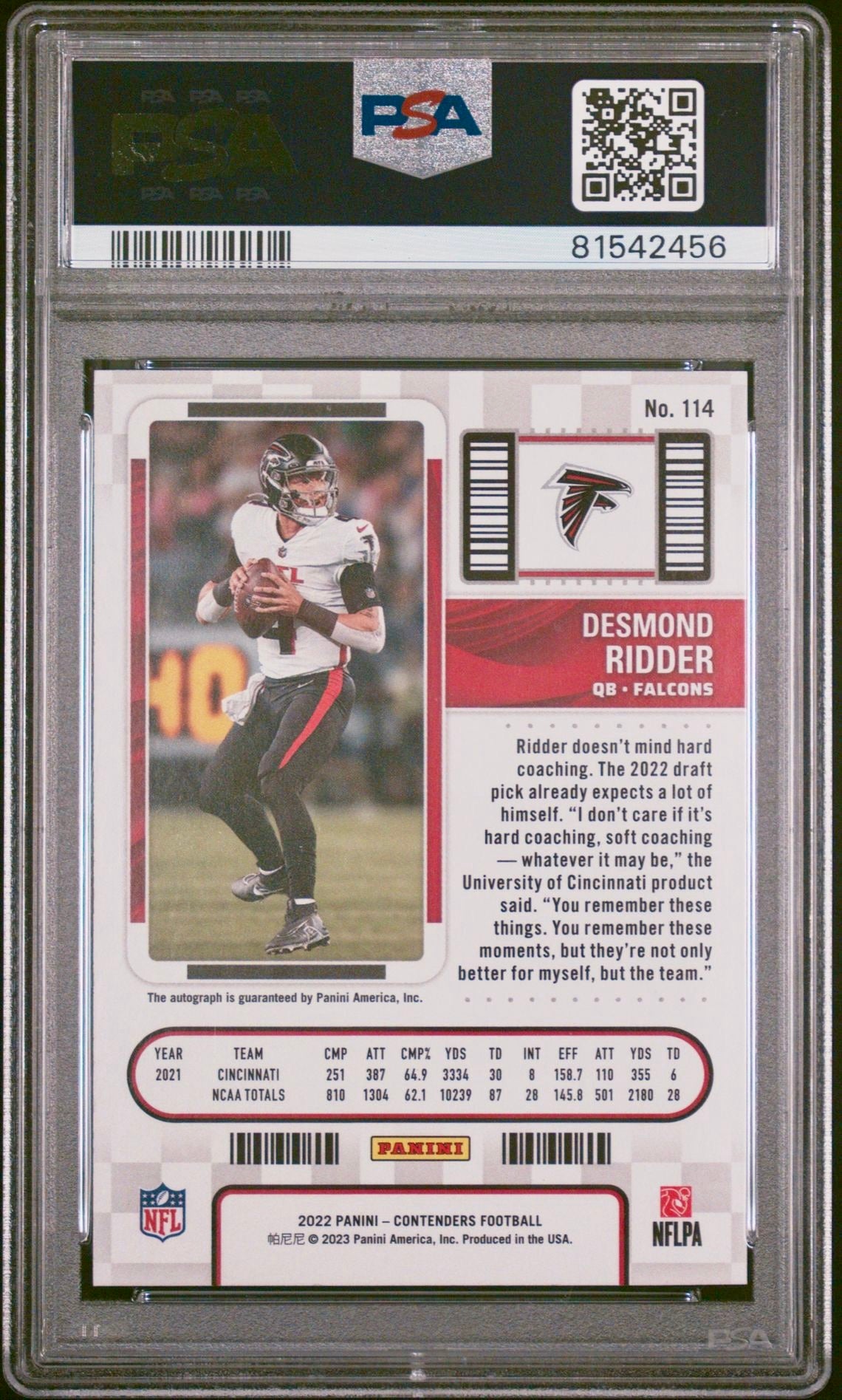2022 CONTENDERS DESMOND RIDDER AUTOGRAPH-RED ZONE PSA 10