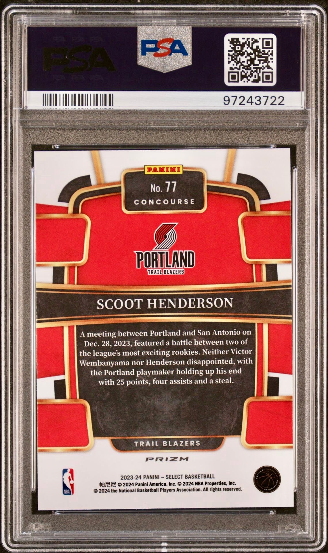 2023 SELECT SCOOT HENDERSON BLUE PRIZM PSA 9