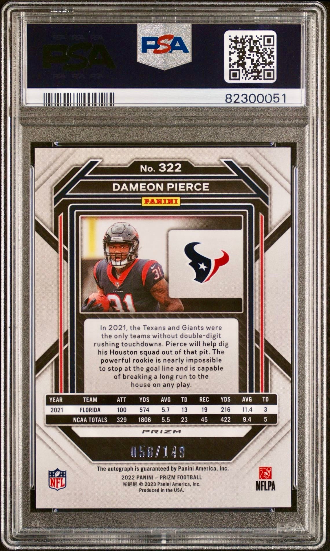 2022 PRIZM DAMEON PIERCE AUTOGRAPH-RED WAVE PSA 10