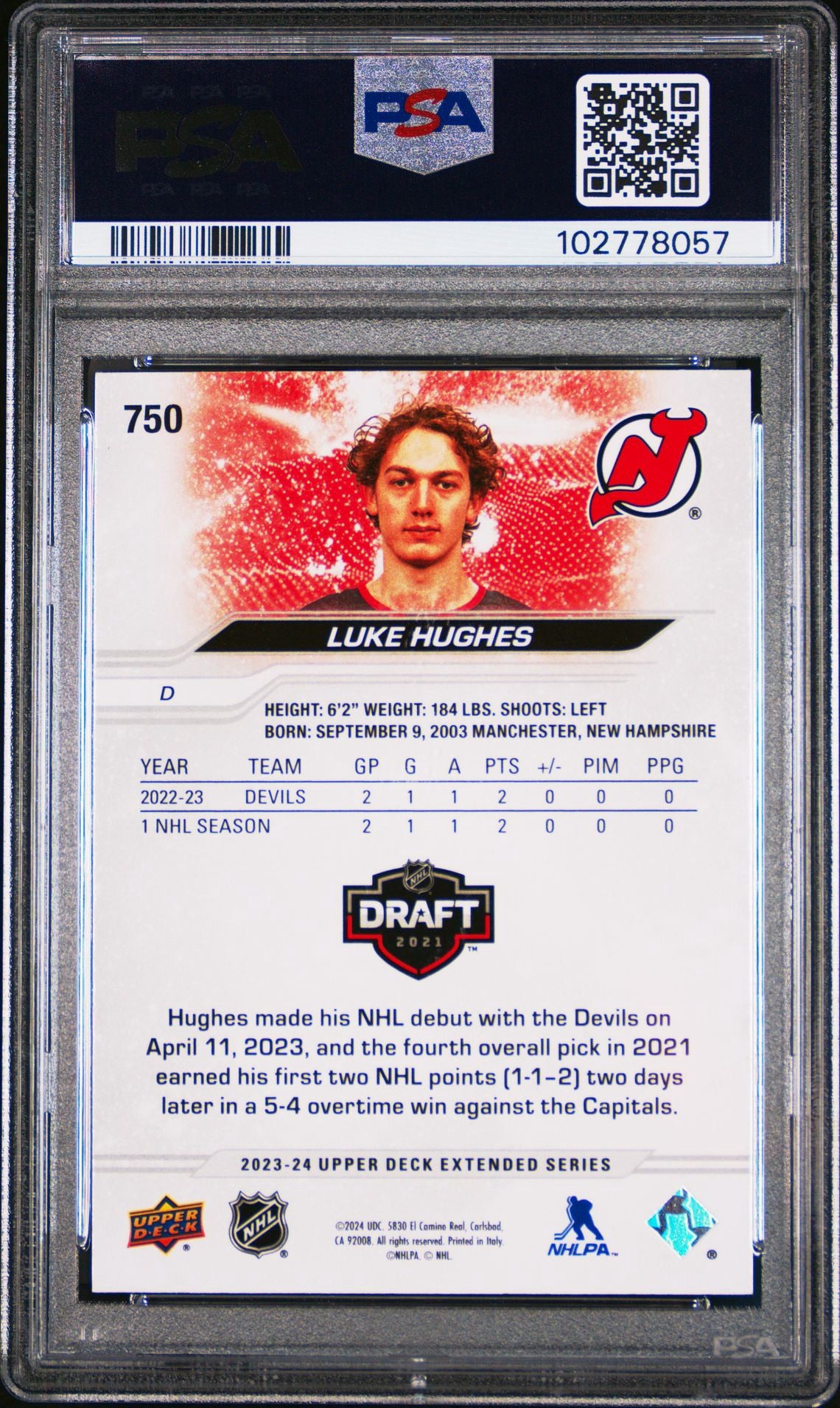 2023 UPPER DECK LUKE HUGHES
OUTBURST PSA 7