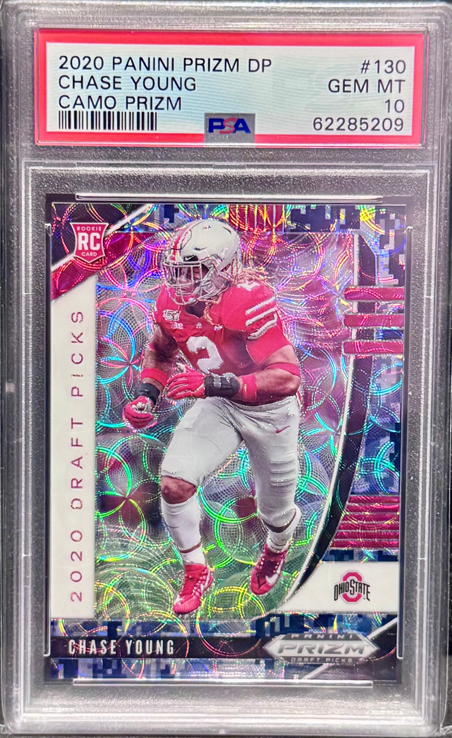 2020 PRIZM DRAFT PICKS CHASE YOUNG 17/25 CAMO PRIZM #130 PSA 10