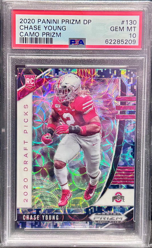 2020 PRIZM DRAFT PICKS CHASE YOUNG 17/25 CAMO PRIZM #130 PSA 10