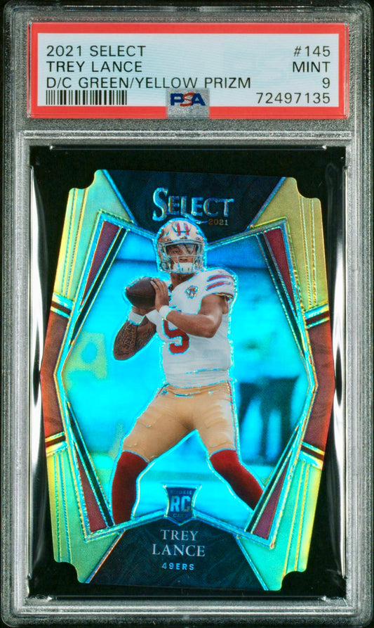 2021 SELECT TREY LANCE D/C GREEN/YELLOW PRIZM PSA 9