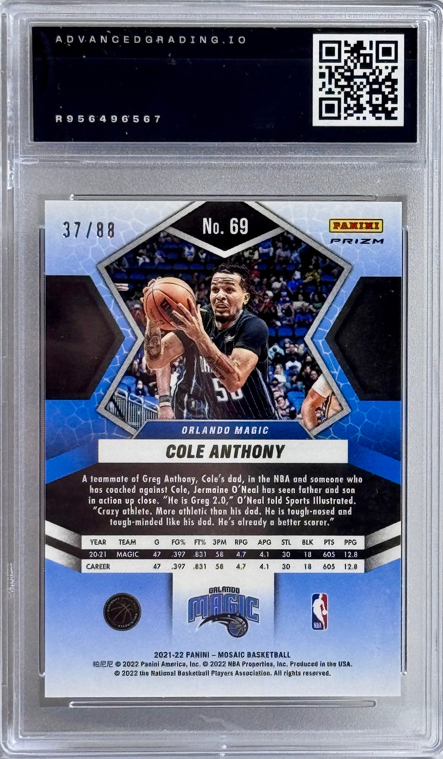 2021-22 Panini Mosaic #69 Cole Anthony Choice Fusion Red & Yellow Prizm Gem 10