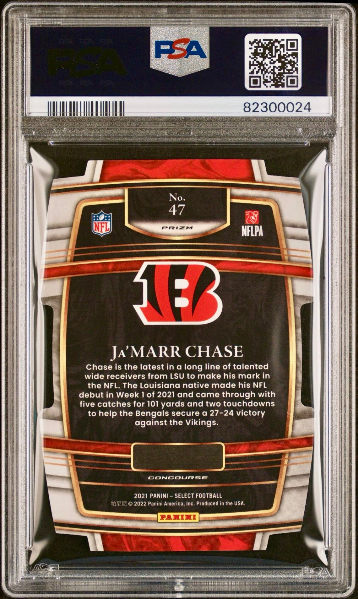 2021 SELECT JA'MARR CHASE D/C SILVER PRIZM PSA 8