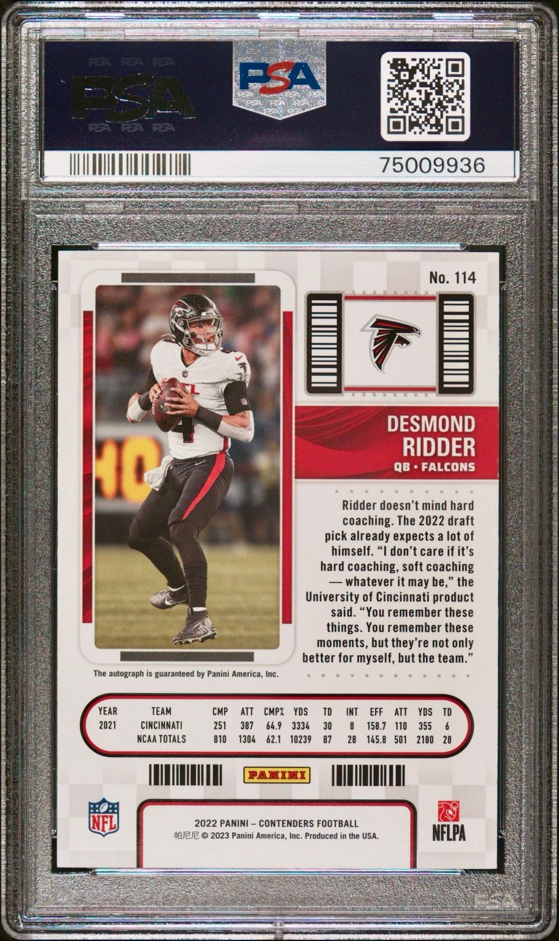 2022 CONTENDERS DESMOND RIDDER AUTOGRAPH PSA 10