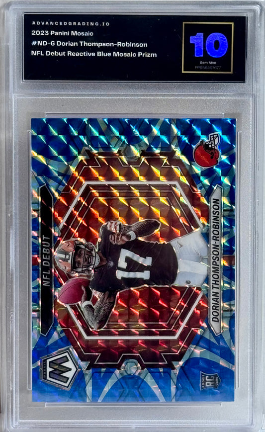 2023 Panini Mosaic #ND-6 Dorian Thompson-Robinson NFL Debut Reactive Blue Mosaic Prizm Gem 10