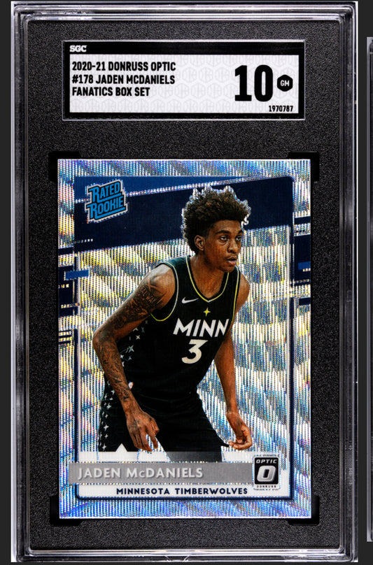 2020-21 DONRUSS OPTIC #178 JADEN MCDANIELS FANATICS BOX SET SGC 10