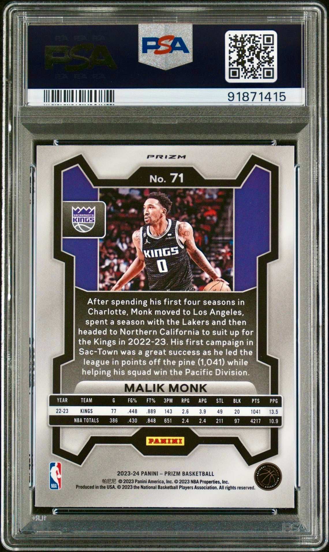2023 PRIZM MALIK MONK PULSAR PSA 8