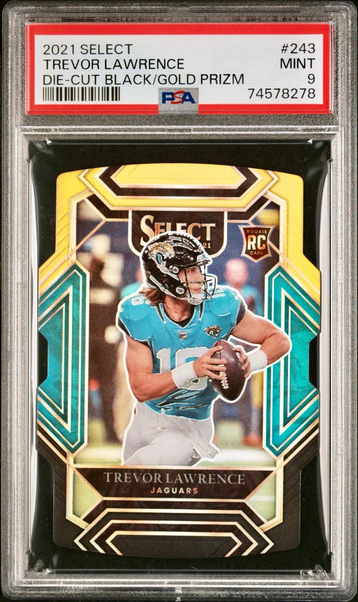 2021 SELECT TREVOR LAWRENCE DIE-CUT BLACK/GOLD PRIZM PSA 9