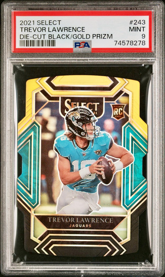 2021 SELECT TREVOR LAWRENCE DIE-CUT BLACK/GOLD PRIZM PSA 9