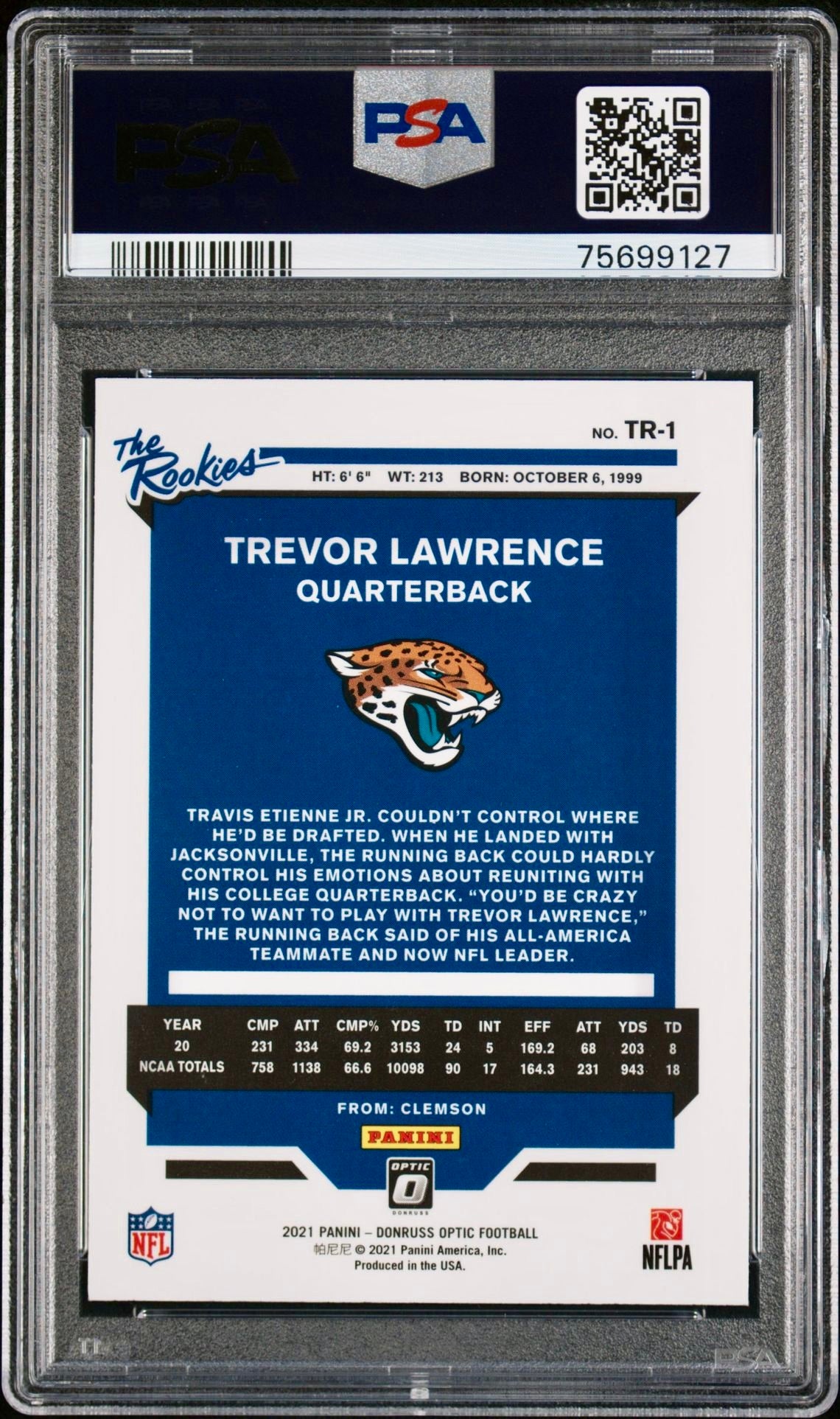 2021 DONRUSS OPTIC TREVOR LAWRENCE THE ROOKIES PSA 10