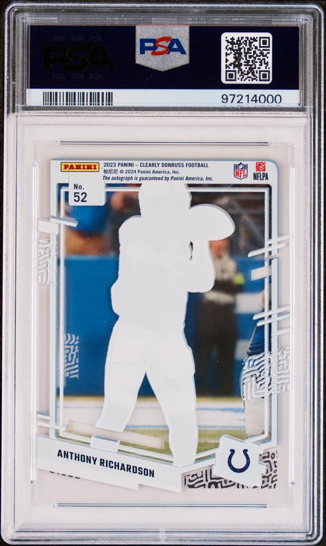 2023 CLEARLY DONRUSS ANTHONY RICHARDSON AUTOGRAPH PSA 10