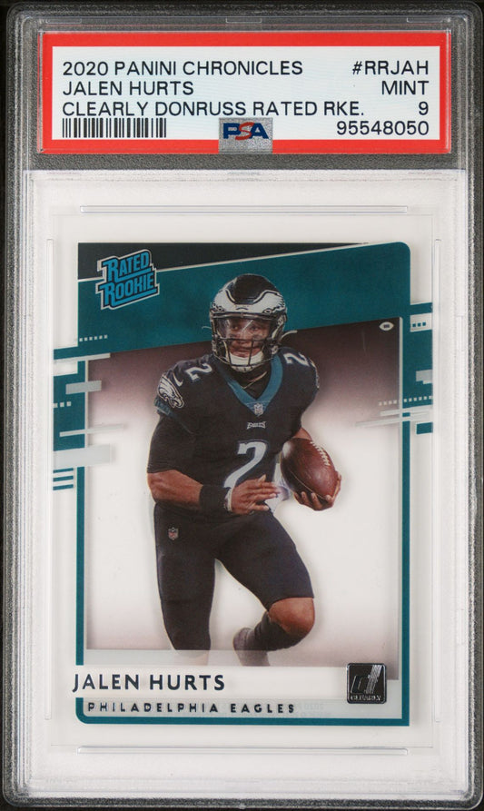 2020 PANINI CHRONICLES JALEN HURTS CLEARLY DONRUSS RATED RKE. PSA 9