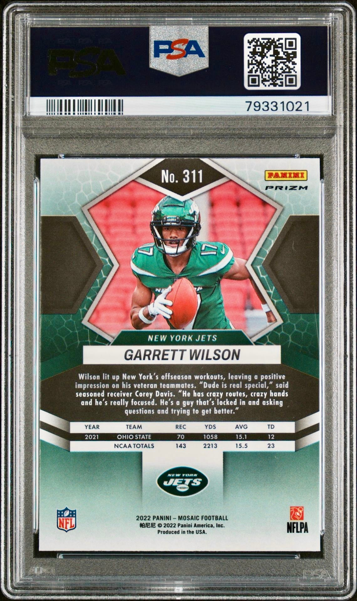 2022 MOSAIC GARRETT WILSON HONEYCOMB PSA 10