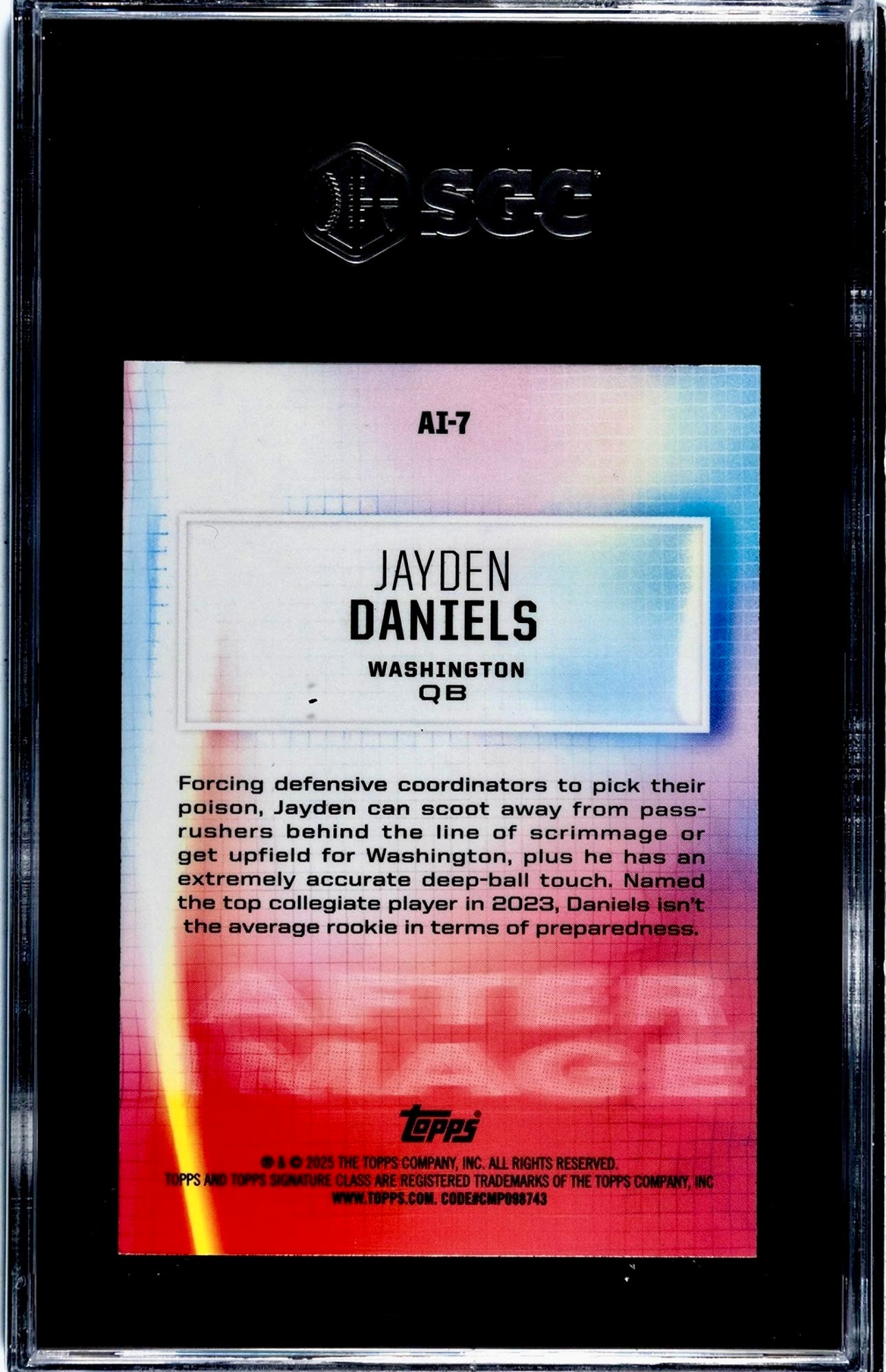 2024 TOPPS SIGNATURE CLASS AI-7 JAYDEN DANIELS AFTER IMAGE SGC 10