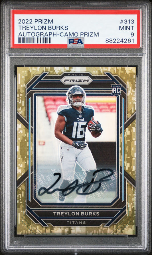 2022 PRIZM TREYLON BURKS AUTOGRAPH-CAMO PRIZM PSA 9