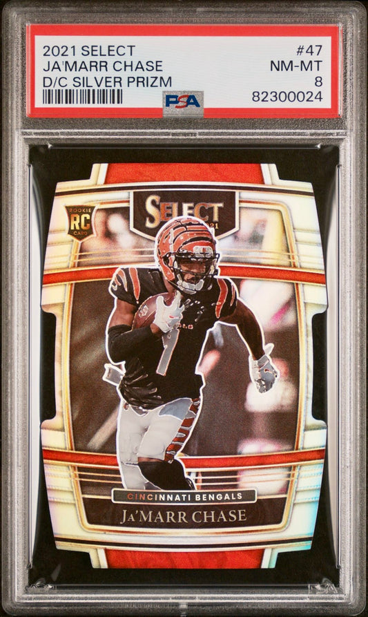 2021 SELECT JA'MARR CHASE D/C SILVER PRIZM PSA 8