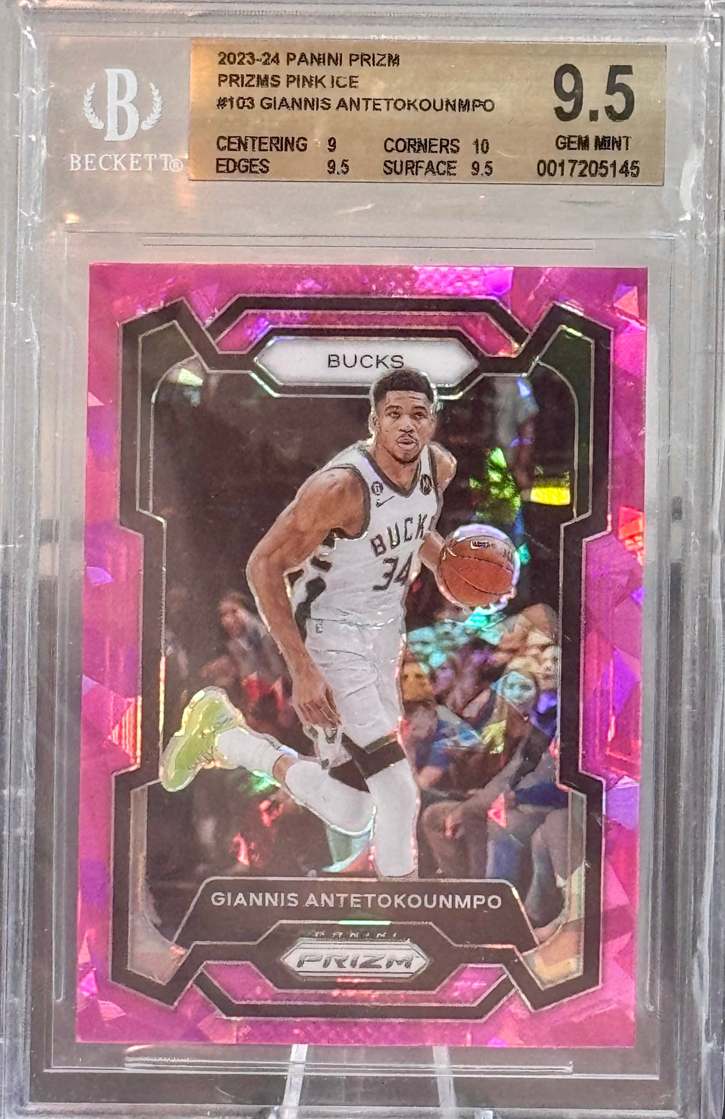 2023-24 PAMINI PRIZM PINK ICE
#103 GIANNIS ANTETOKOUNMPO BGS 9.5