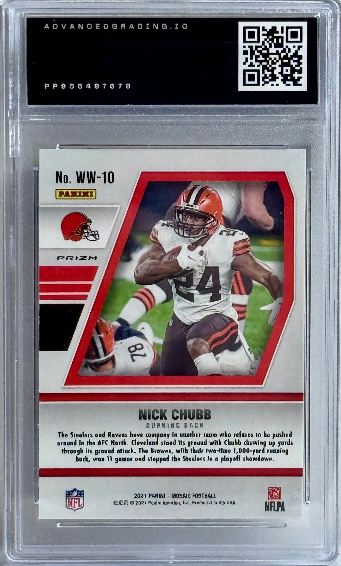 2021 Panini Mosaic #WW-10 Nick Chubb Will to Win Mosaic Green Prizm Gem 10