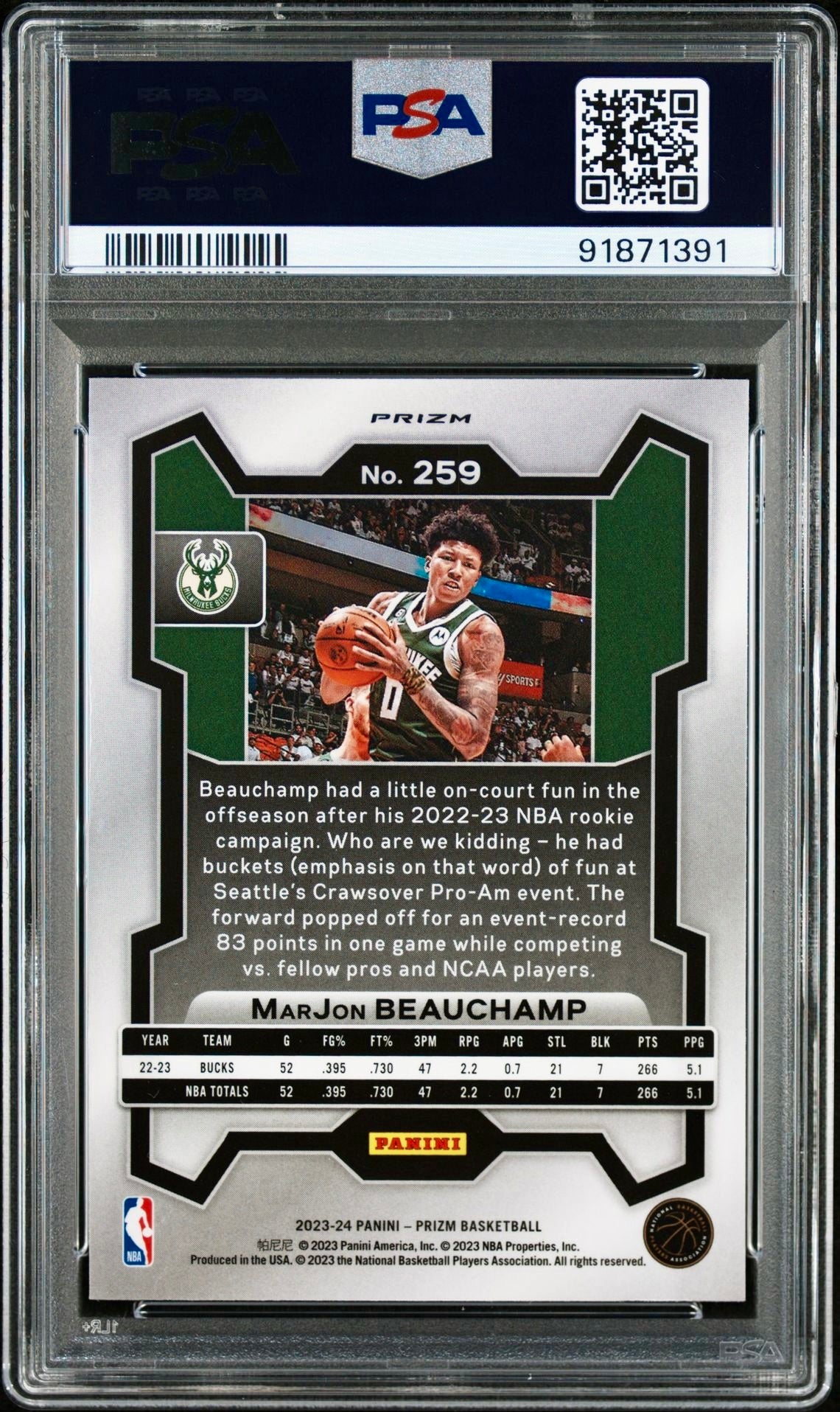 2023 PRIZM MARJON BEAUCHAMP
RUBY WAVE PSA 10