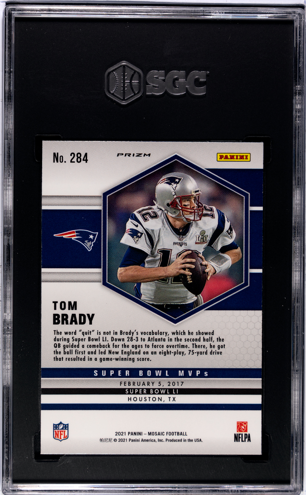 2021 PANINI MOSAIC #284 TOM BRADY SUPER BOWL MVPS YELLOW REACTIVE PRIZM SGC 8.5