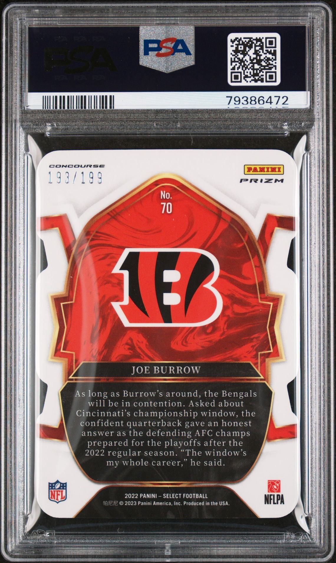 2022 SELECT JOE BURROW DIE-CUT ORANGE PRIZM PSA 9