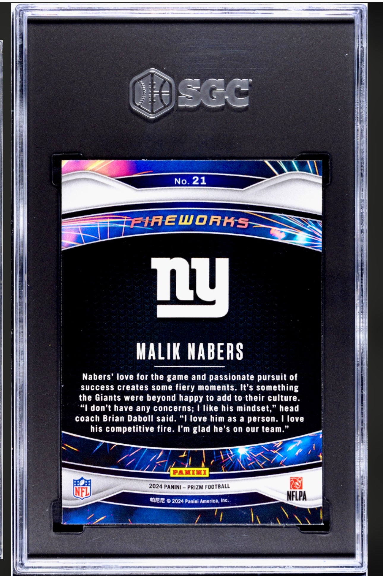 2024 PANINI PRIZM #21 MALIK NABERS FIREWORKS SGC 9.5