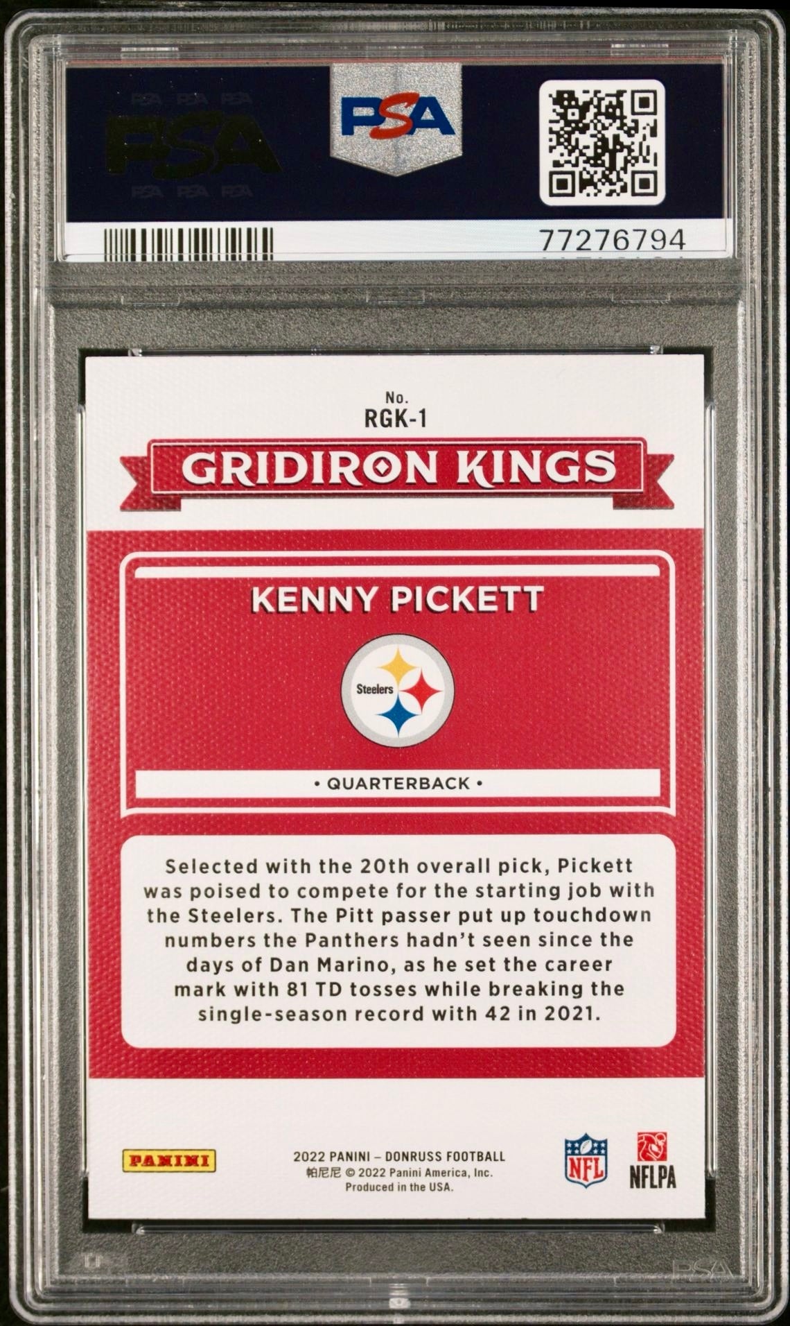 2022 DONRUSS KENNY PICKETT
ROOKIE GRIDIRON KINGS PSA 10