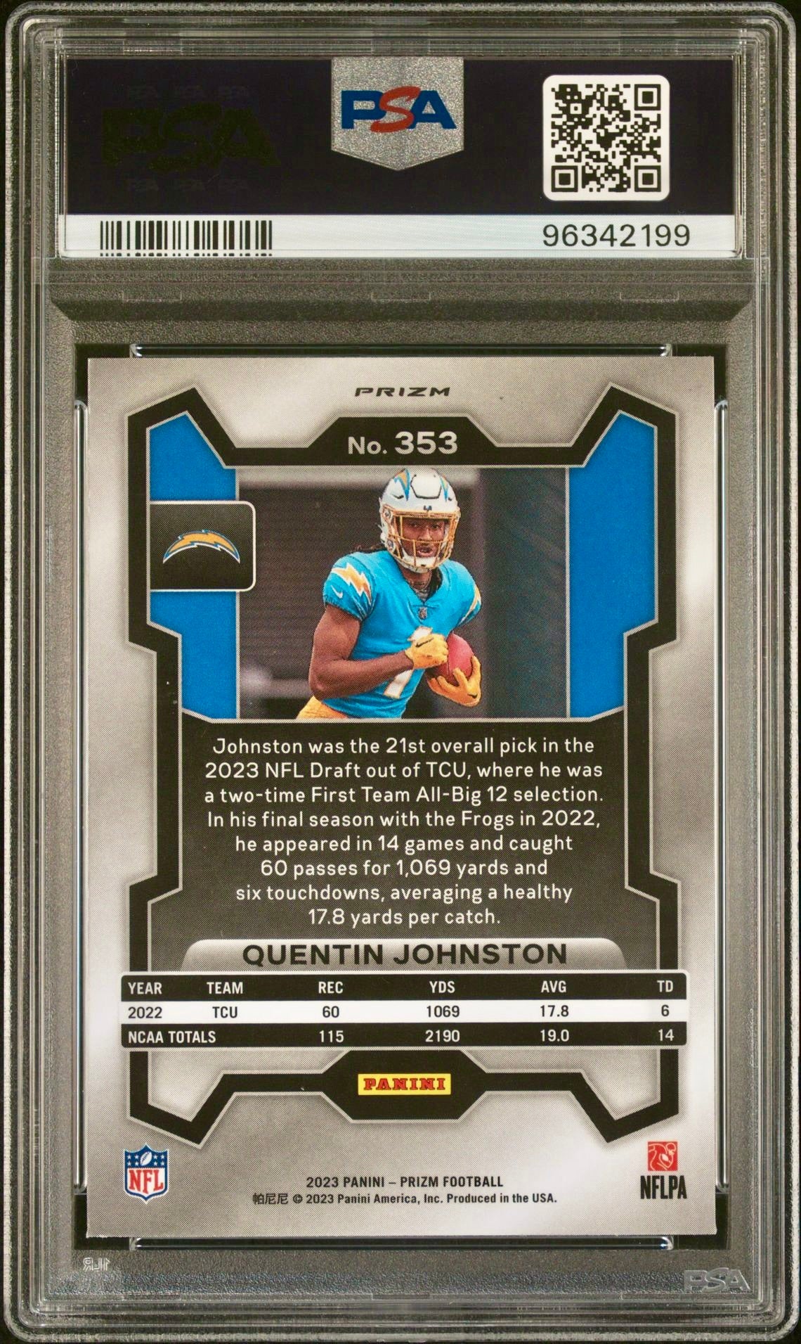 2023 PRIZM QUENTIN JOHNSTON RED/WHITE/BLUE PRIZM PSA 10