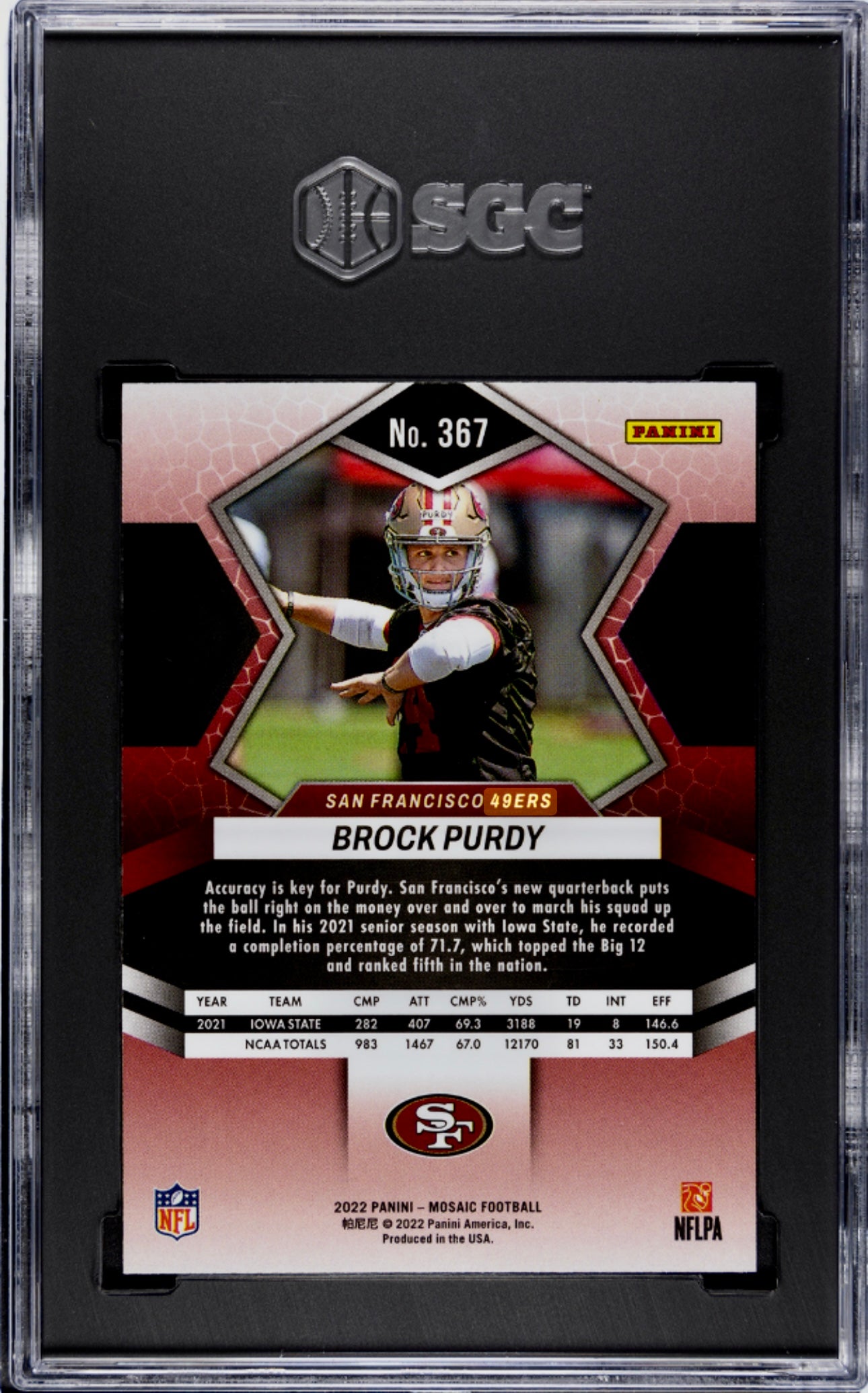 2022 PANINI MOSAIC #367 BROCK PURDY SGC 9.5
