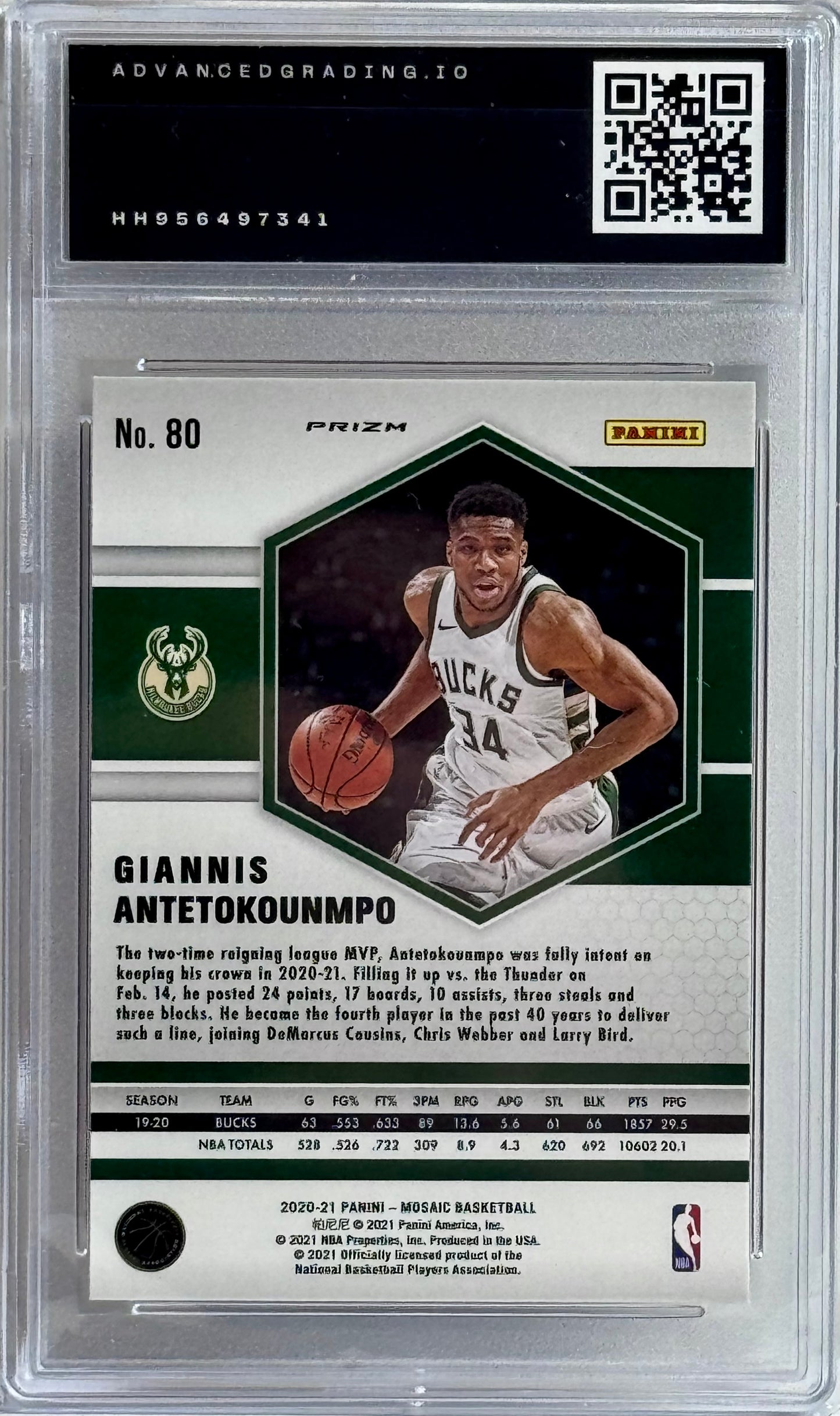 2020-21 Panini Mosaic #80 Giannis Antetokounmpo Reactive Orange Prizm Gem 10