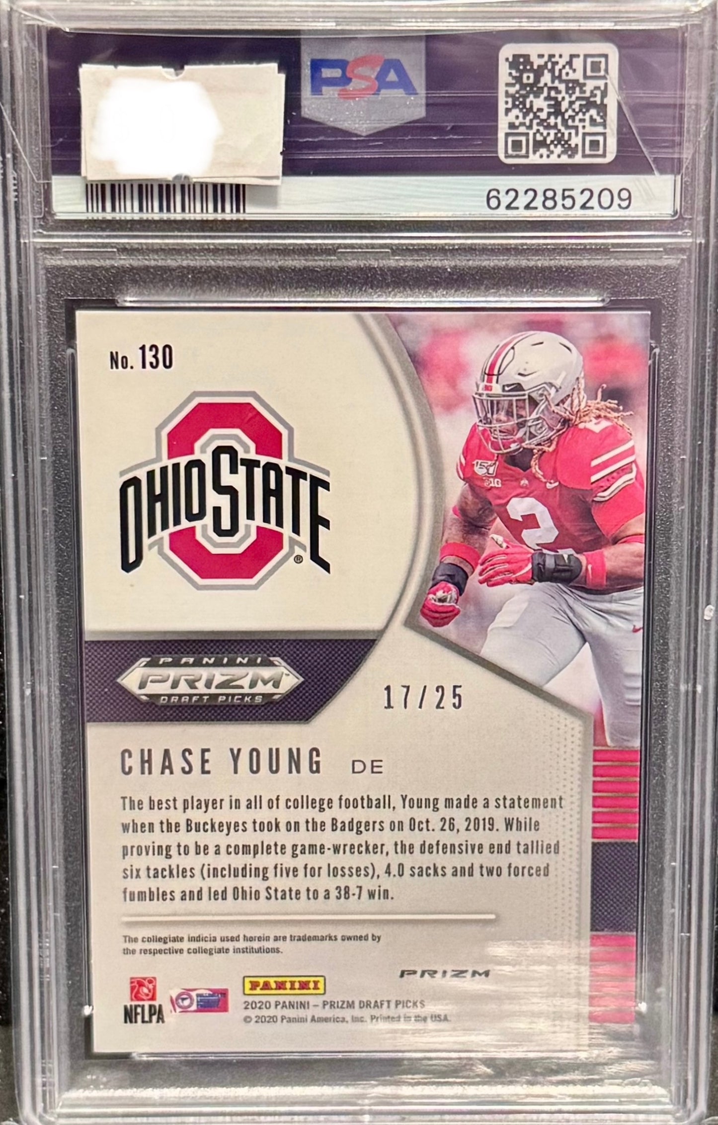 2020 PRIZM DRAFT PICKS CHASE YOUNG 17/25 CAMO PRIZM #130 PSA 10