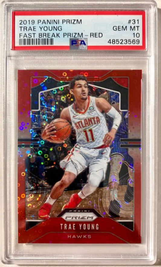 2019 PRIZM TRAE YOUNG FAST BREAK PRIZM-RED /125 PSA 10