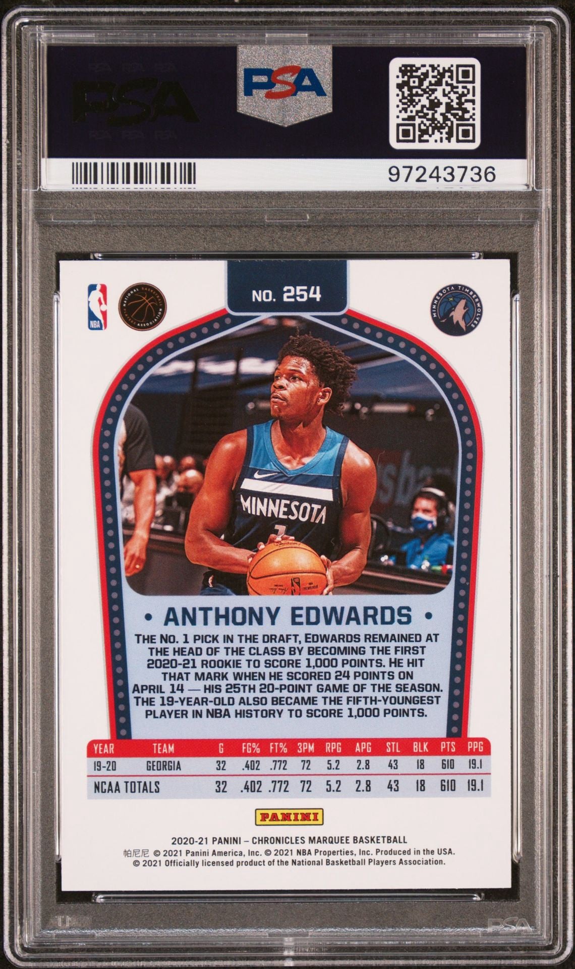 2020 CHRONICLES ANTHONY EDWARDS TEAL PSA 9