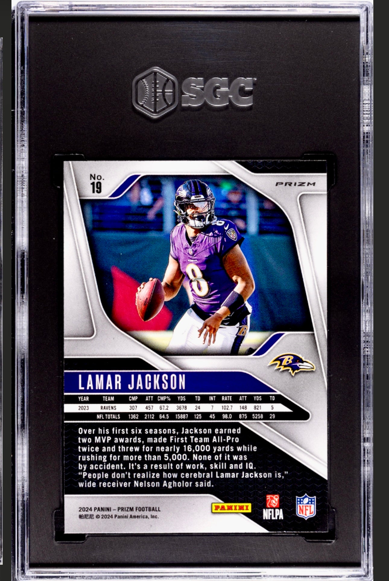 2024 PANINI PRIZM #19 LAMAR JACKSON RED/WHITE/BLUE PRIZM SGC 9.5