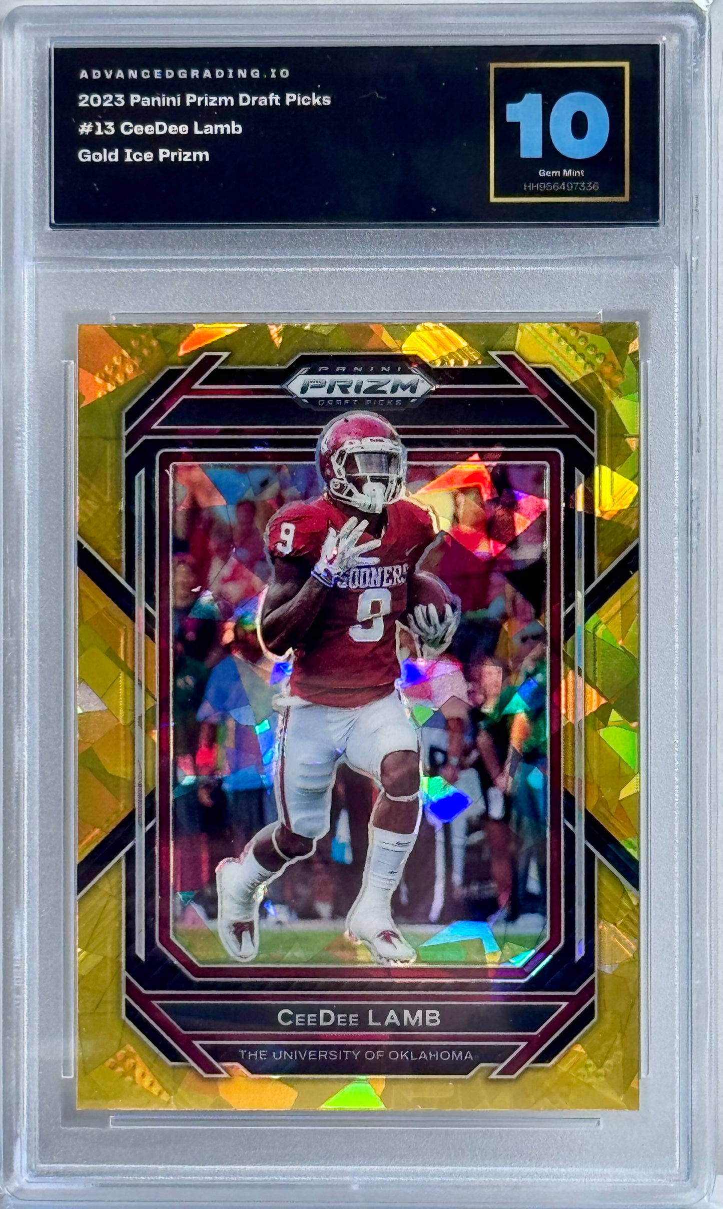 2023 Panini Prizm Draft Picks #13 CeeDee Lamb Gold Ice Prizm Gem 10