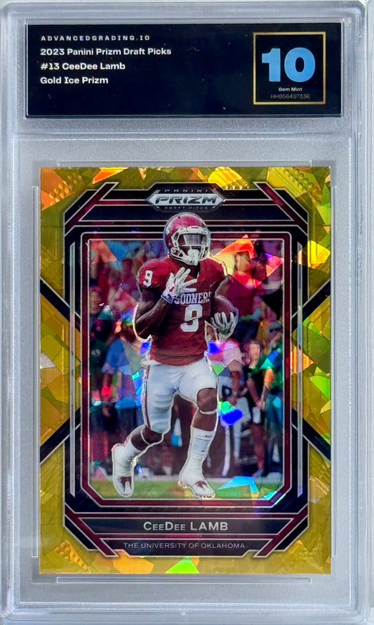 2023 Panini Prizm Draft Picks #13 CeeDee Lamb Gold Ice Prizm Gem 10