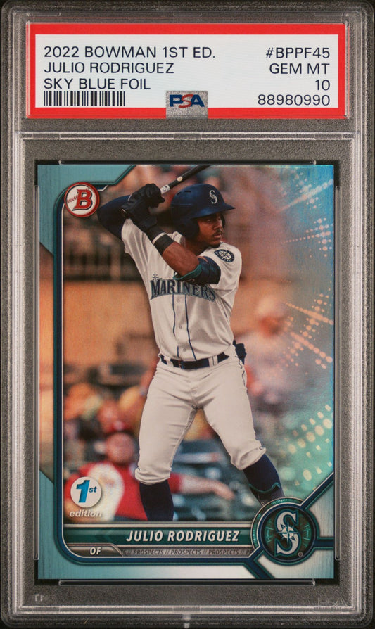 2022 BOWMAN 1ST ED. JULIO RODRIGUEZ SKY BLUE FOIL PSA 10