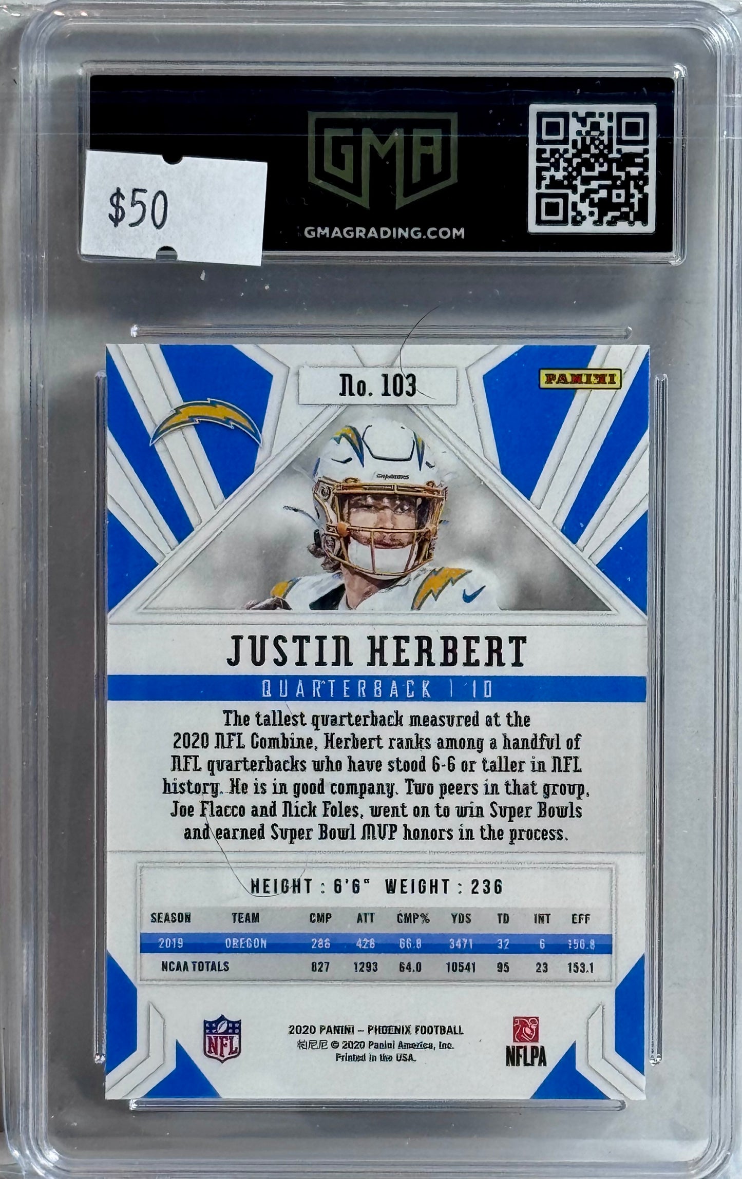 2020 PHOENIX JUSTIN HERBERT
#103 FIRE BURST ROOKIE GMA 10