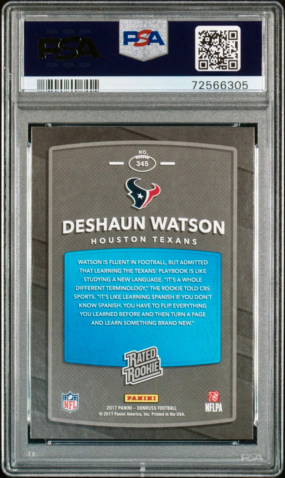 2017 PANINI DONRUSS DESHAUN WATSON PSA 9
