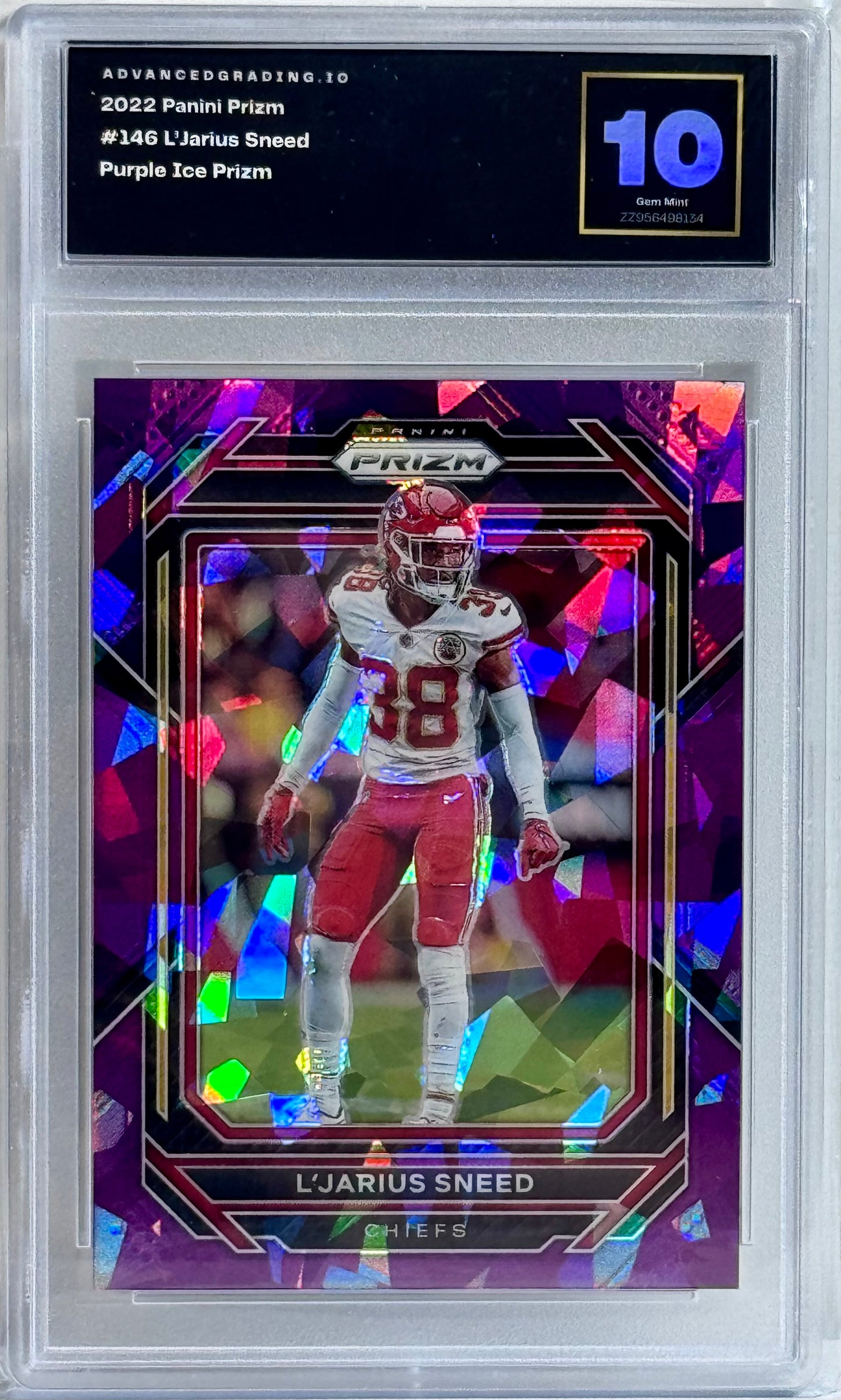 2022 Panini Prizm #146 L'Jarius Sneed Purple Ice Prizm Gem 10