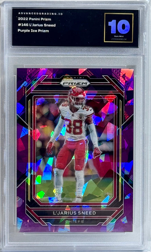 2022 Panini Prizm #146 L'Jarius Sneed Purple Ice Prizm Gem 10