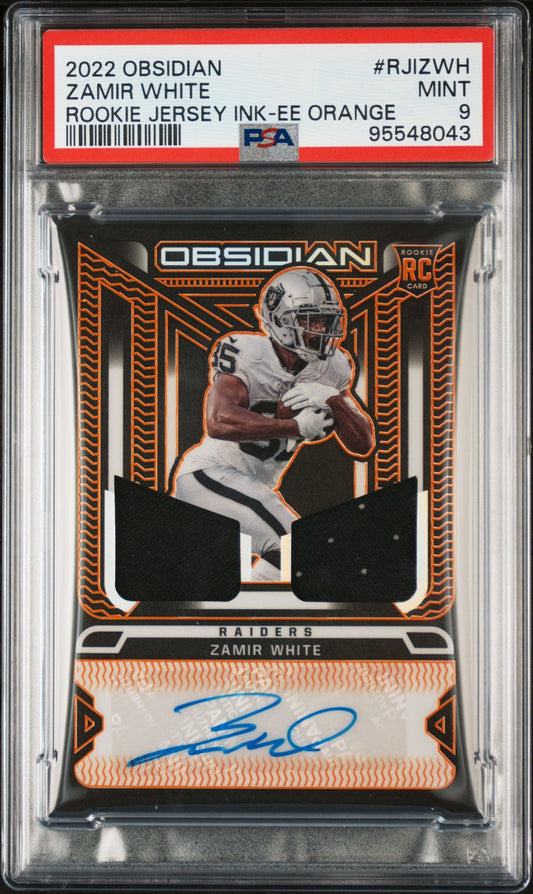 2022 OBSIDIAN ZAMIR WHITE ROOKIE JERSEY INK-EE ORANGE PSA 9