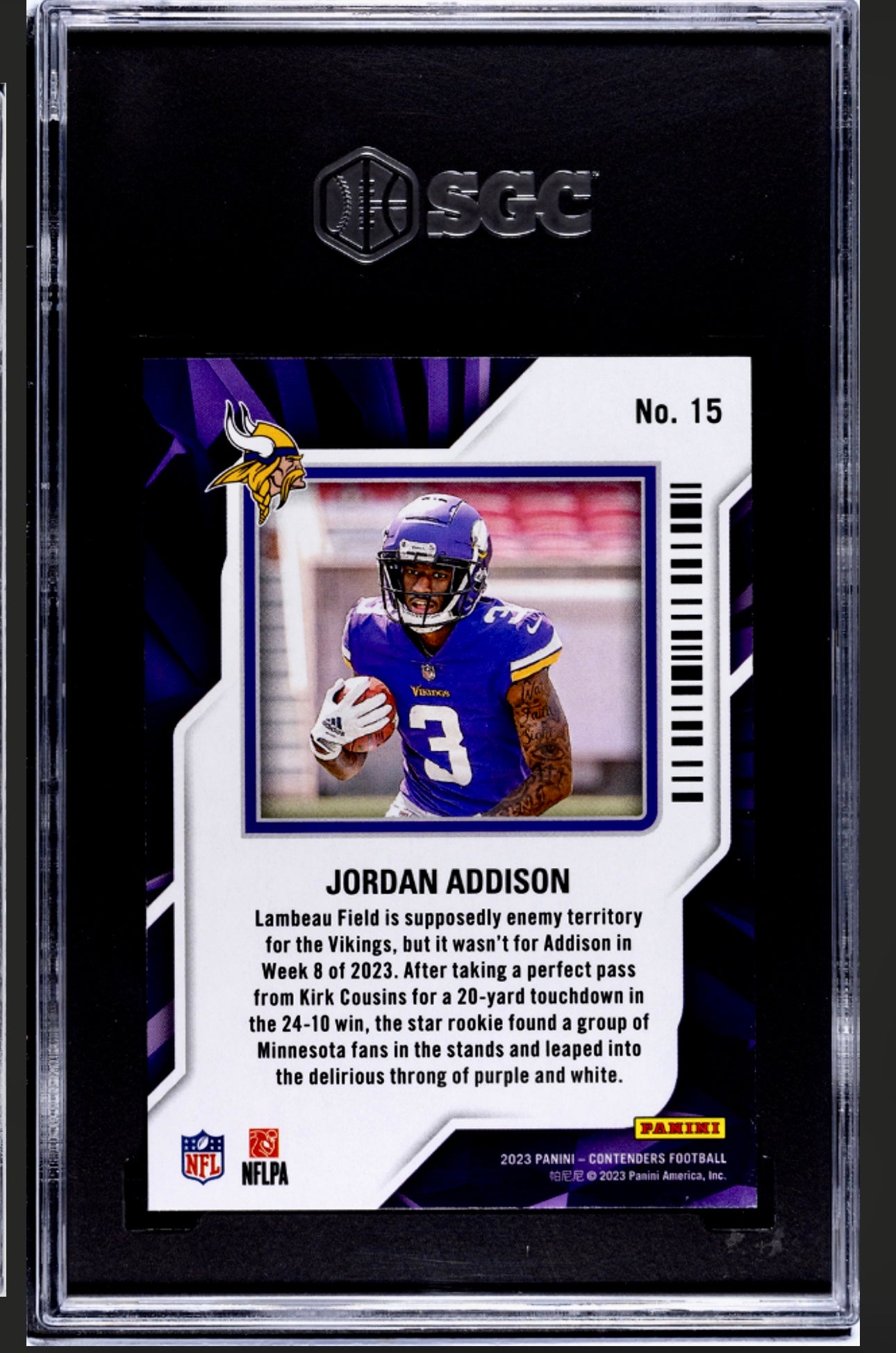 2023 PANINI CONTENDERS #15 JORDAN ADDISON ROOKIE OF THE YEAR CONTENDERS SGC 9