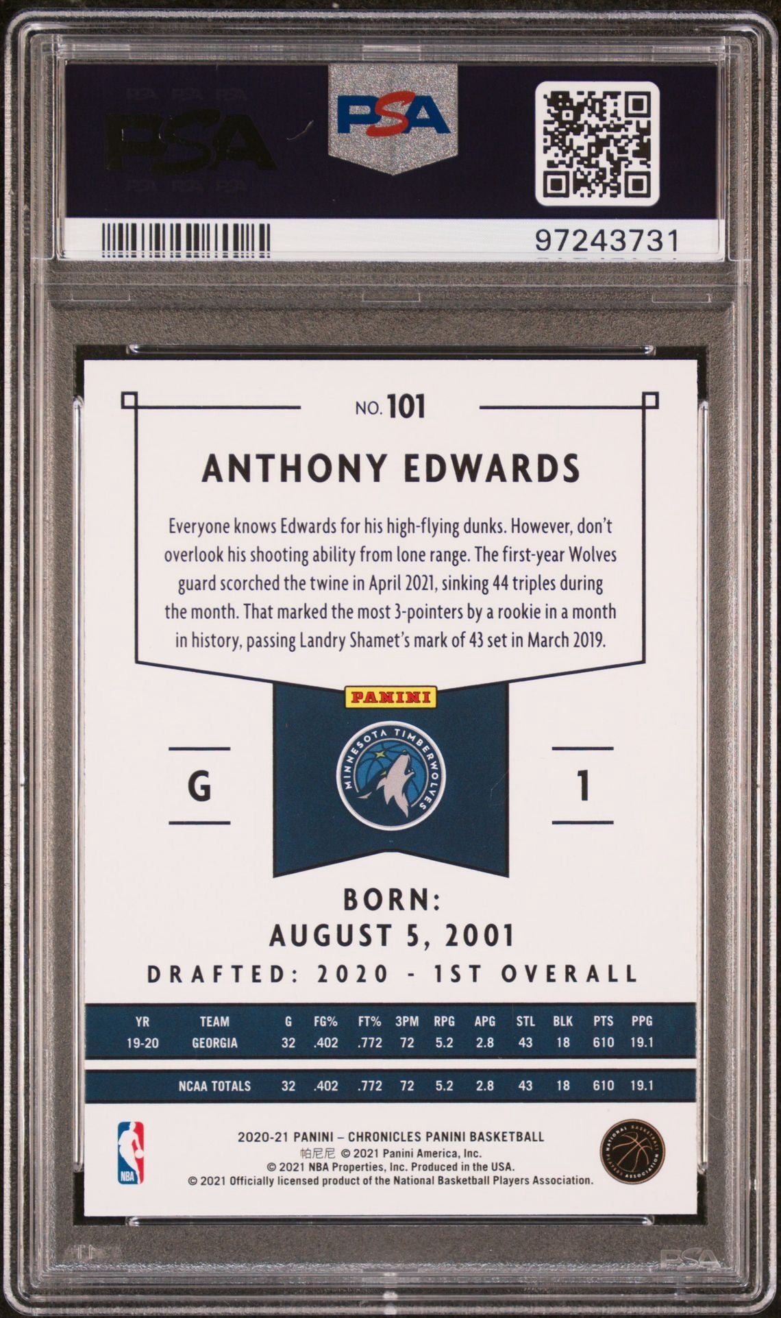 2020 CHRONICLES ANTHONY EDWARDS PSA 9